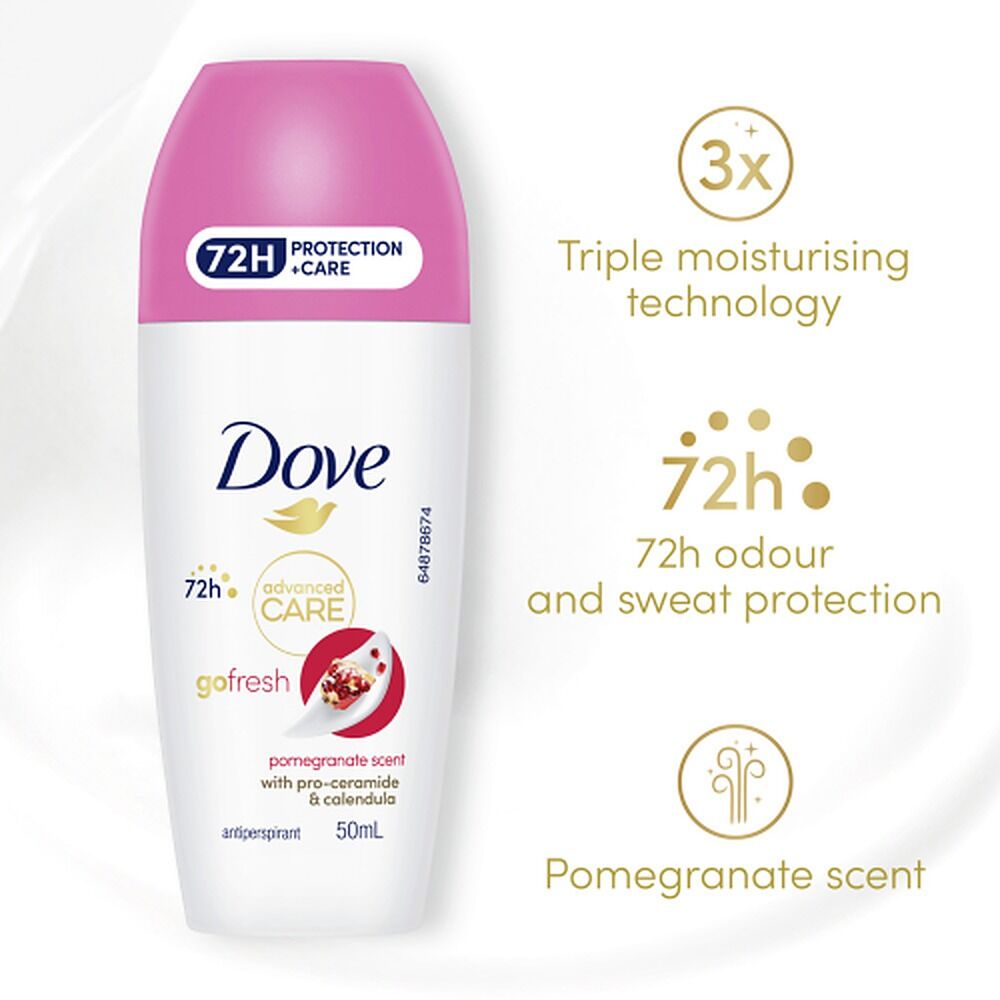 Dove Advanced Care Antiperspirant 72HR Protection Pomegranate Roll-On 50mL
