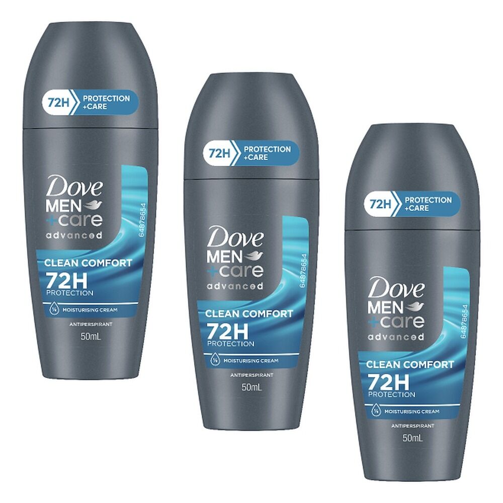 Dove Men Deodorant Advanced 72HR Roll-On Clean Comfort 50mL Pack of 3