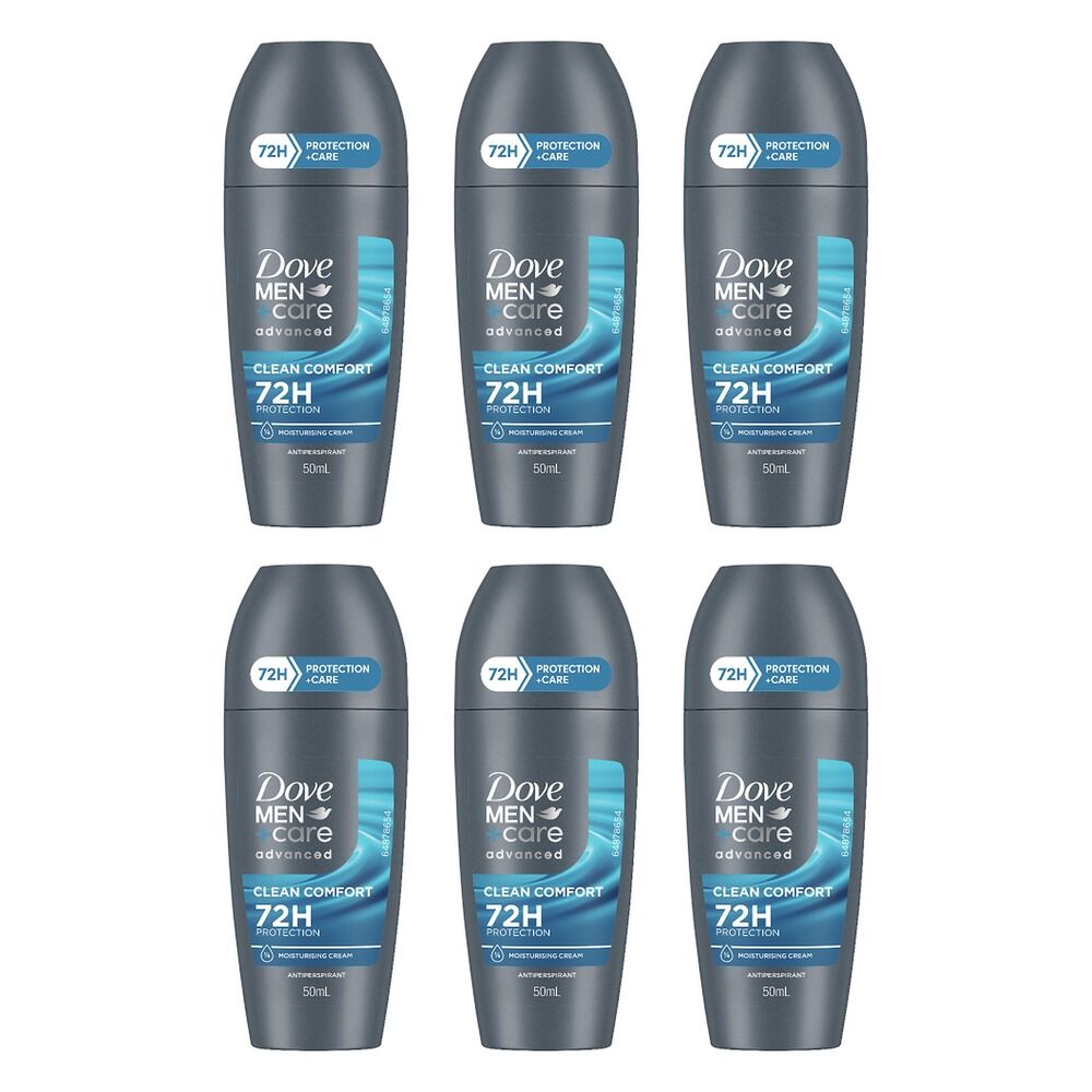 Dove Men Deodorant Advanced 72HR Roll-On Clean Comfort 50mL Pack of 6