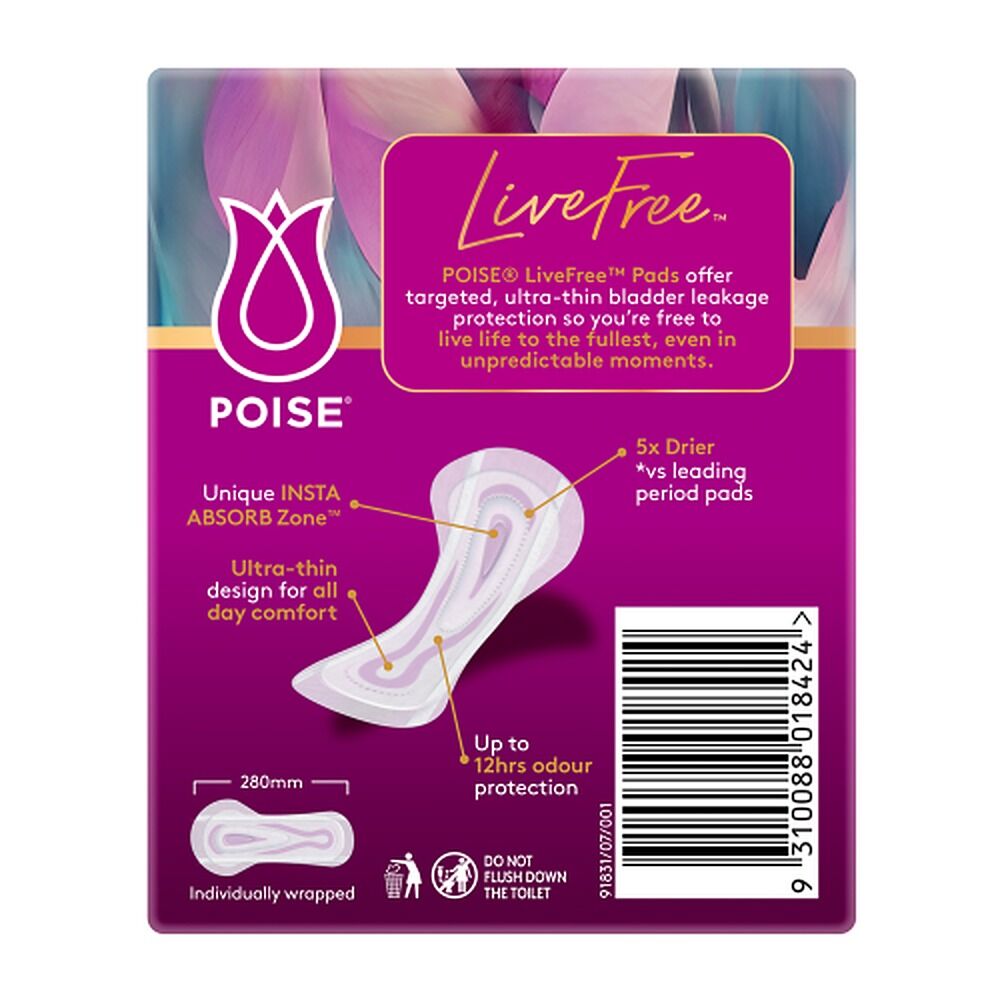 Poise LiveFree No Wings Super Ultra-Thin Pads 12 Pack x 4