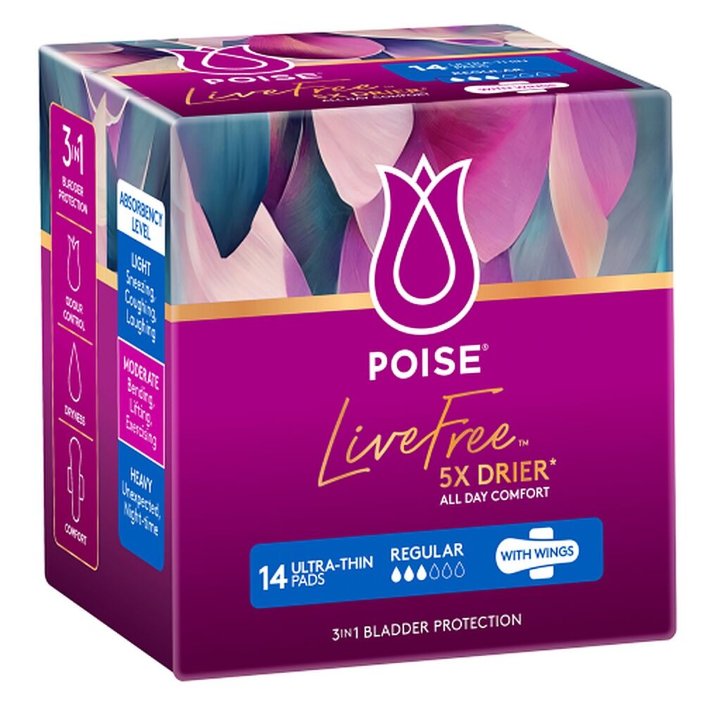 Poise LiveFree Regular With Wings Ultra-Thin Pads 14 Pack x 4