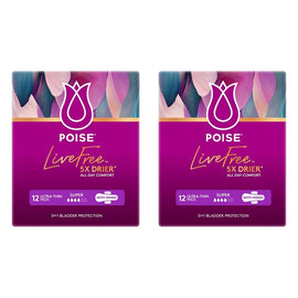 Poise LiveFree With Wings Super Ultra-Thin Pads 12 Pack x 4 Bundle of 2