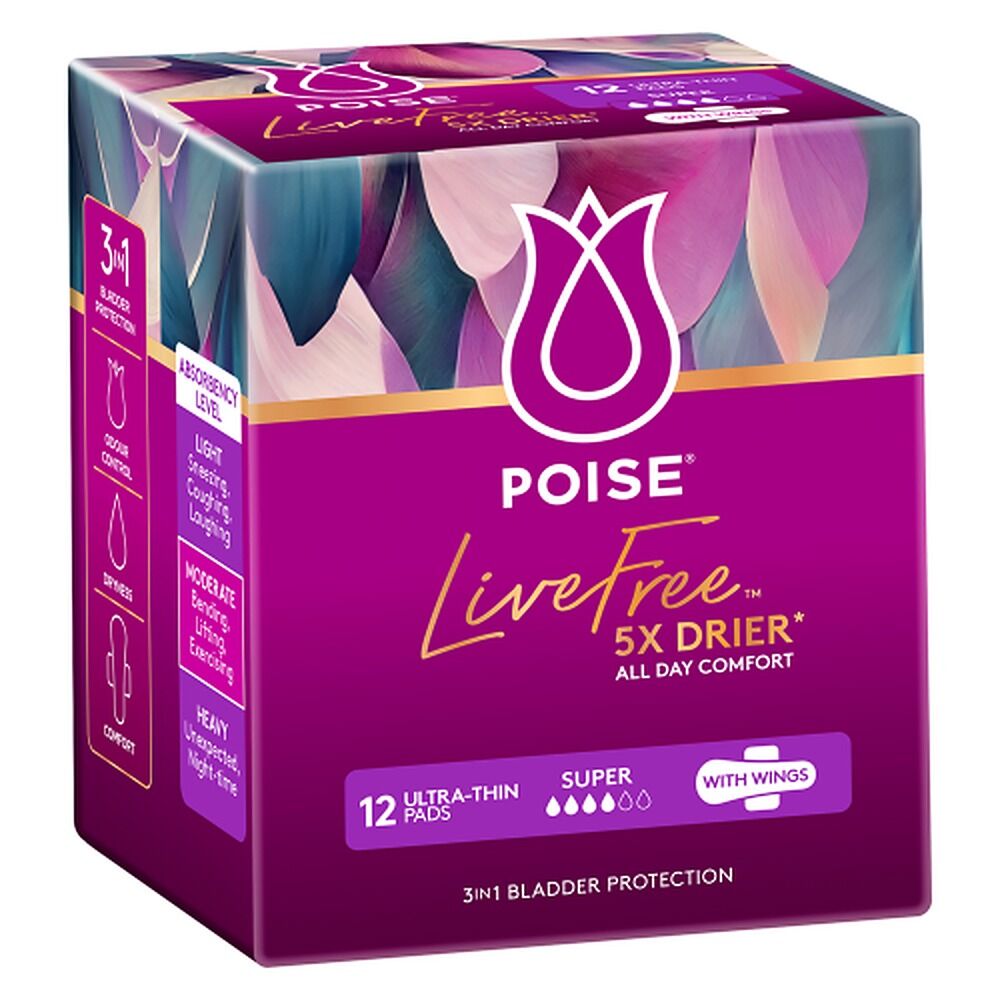 Poise LiveFree With Wings Super Ultra-Thin Pads 12 Pack x 4