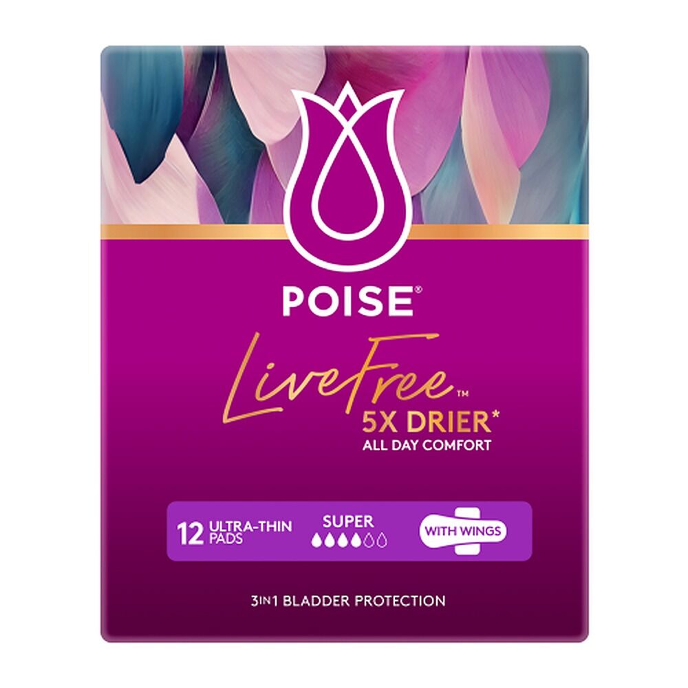 Poise LiveFree With Wings Super Ultra-Thin Pads 12 Pack x 4