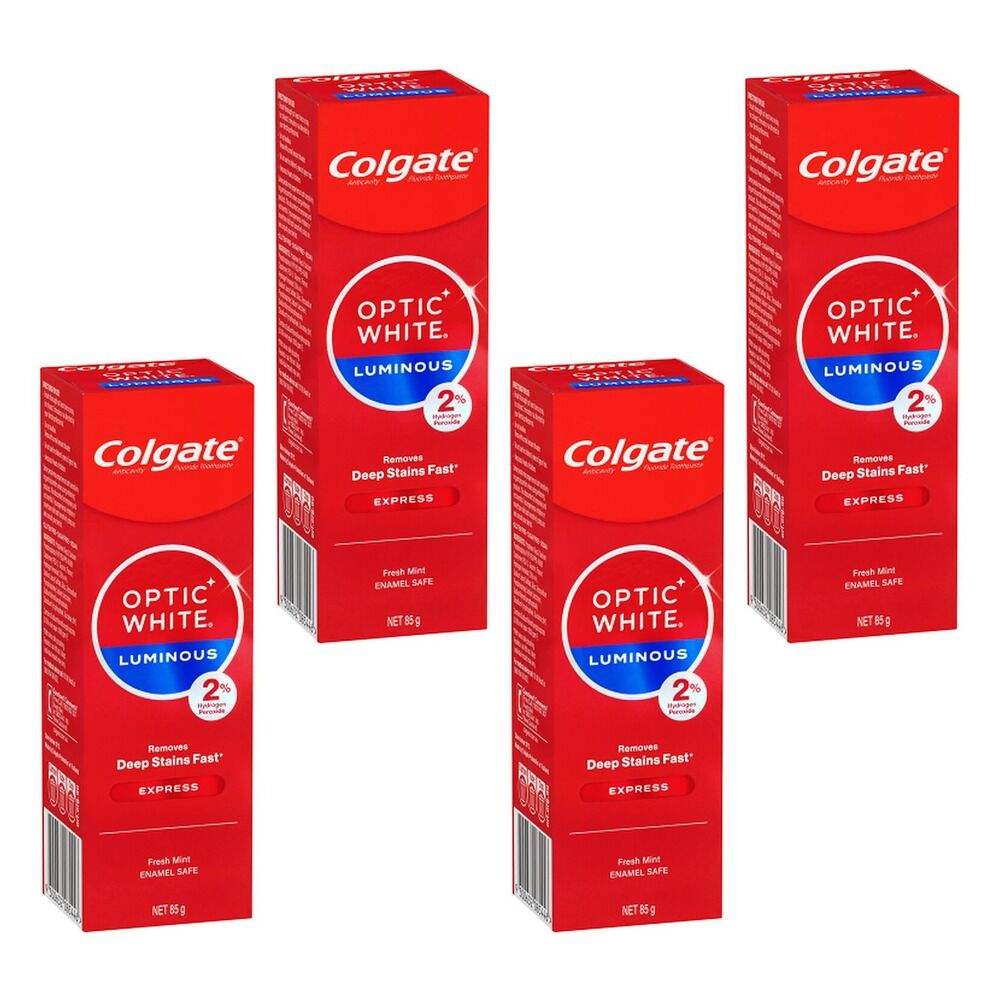 Colgate Optic White Luminous Express Fresh Mint Toothpaste 85g Pack of 4