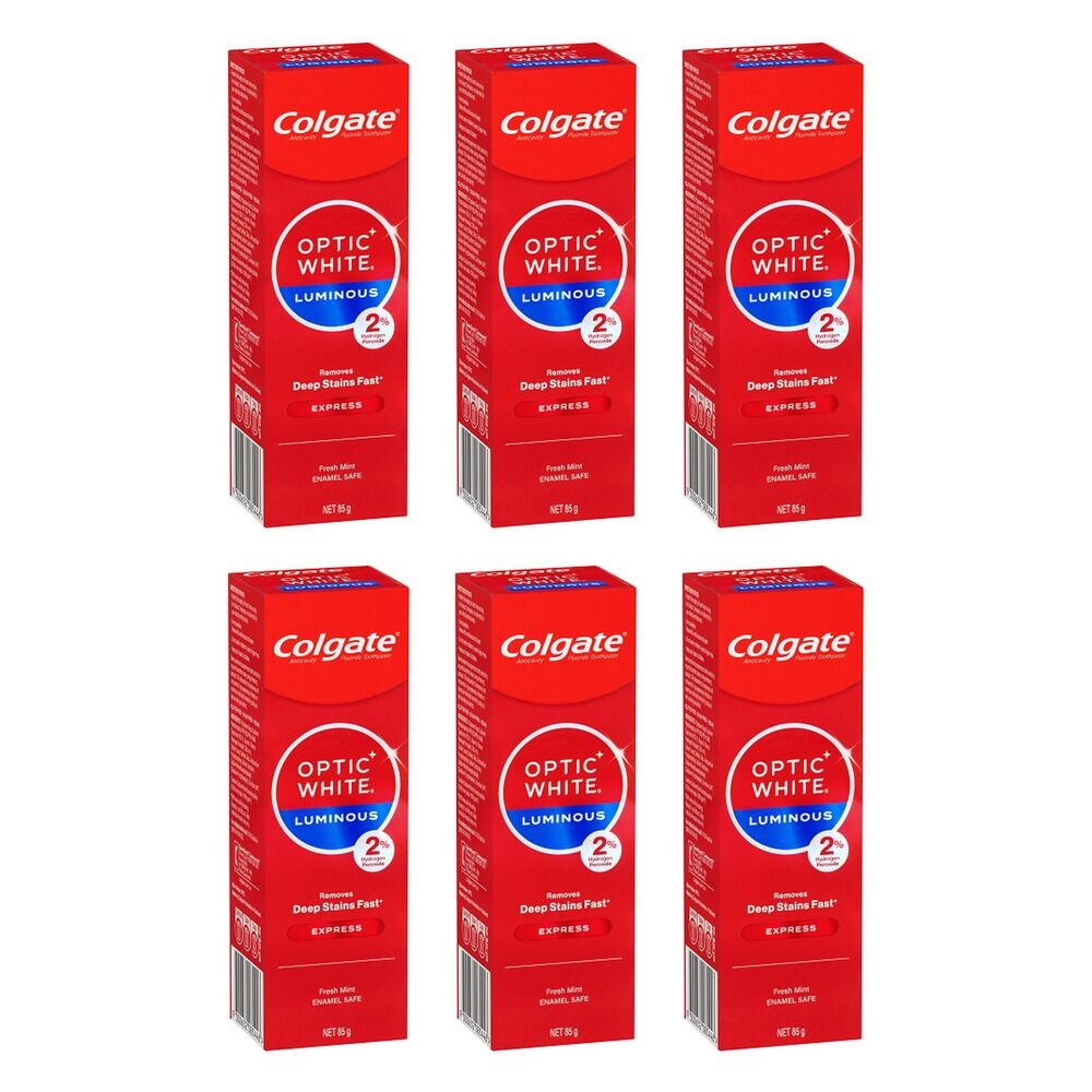 Colgate Optic White Luminous Express Fresh Mint Toothpaste 85g Pack of 6