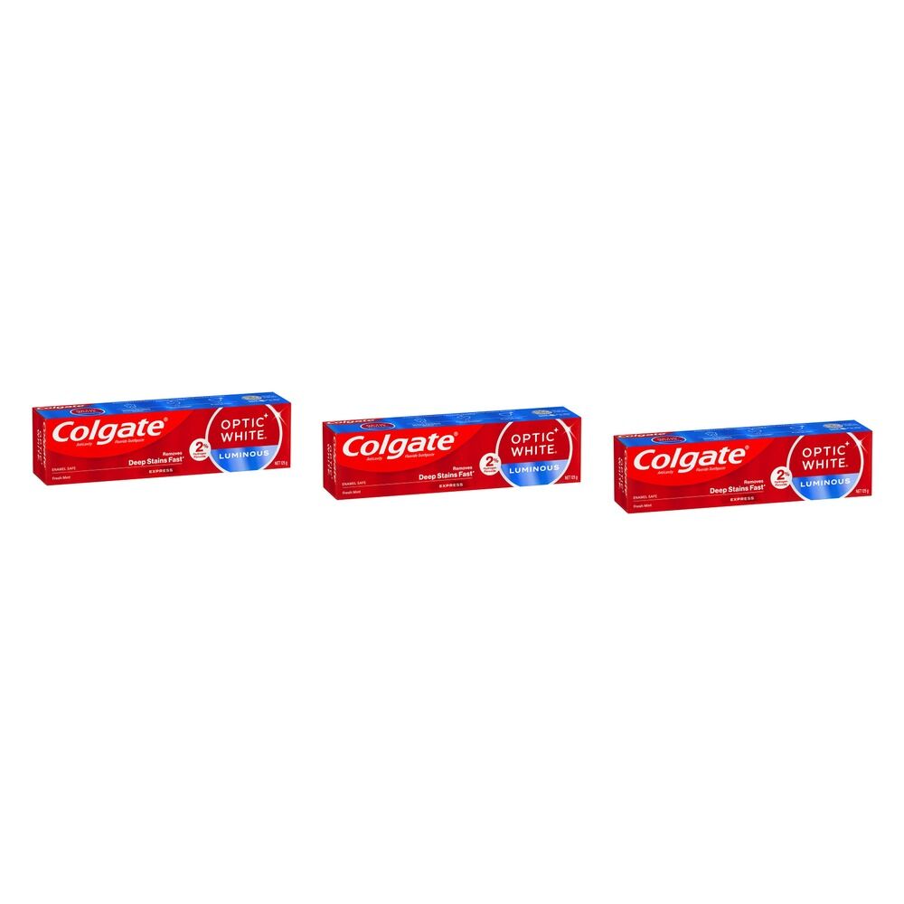 Colgate Optic White Luminous Express Fresh Mint Toothpaste 125g Pack of 3