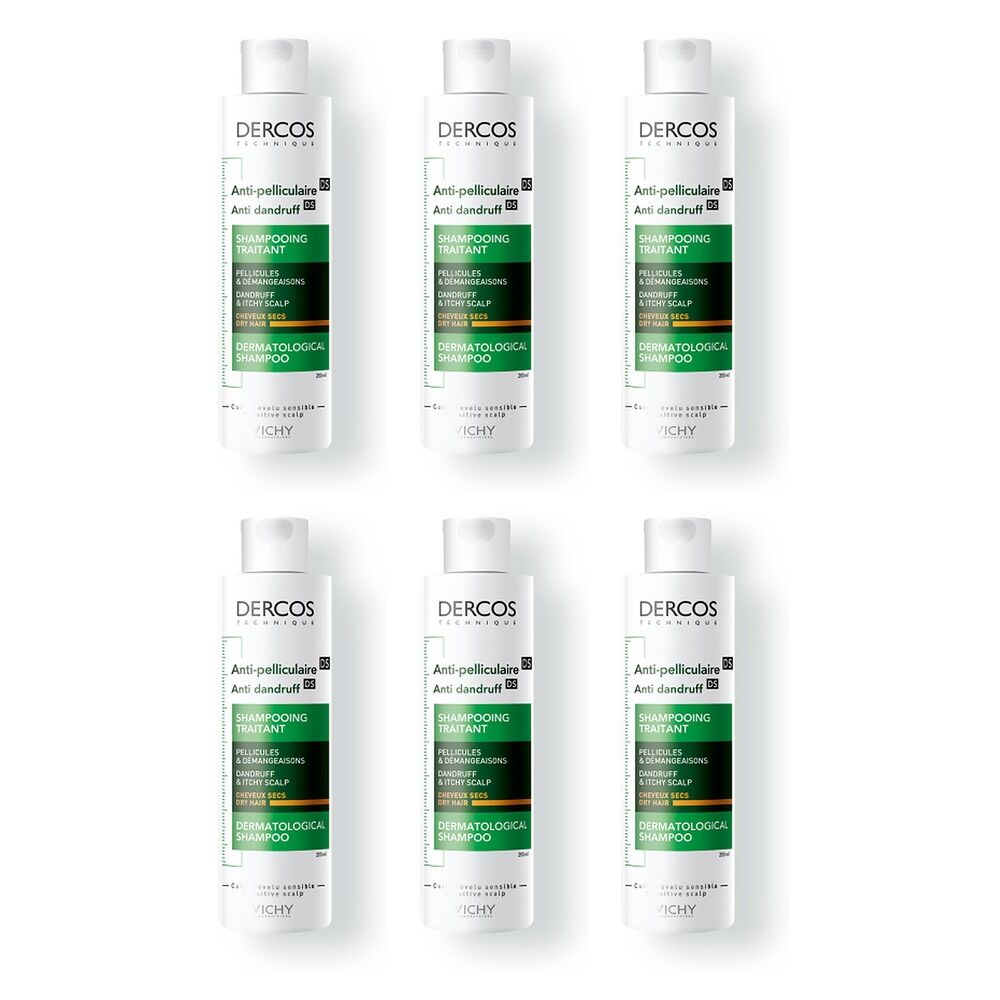 Dercos Anti-Dandruff DS Shampoo for Dry Hair 200mL Pack of 6