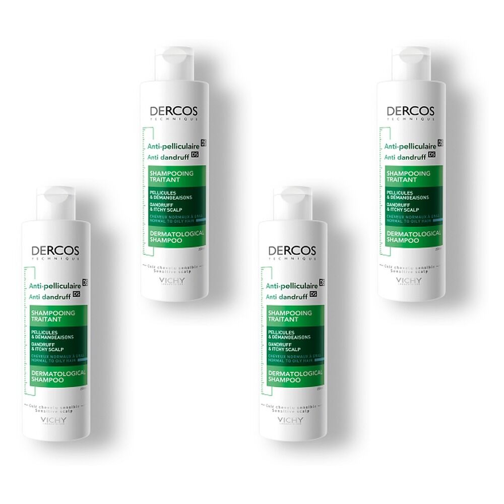 Dercos Anti-Dandruff DS Shampoo for Normal to Oily Hair 200mL Pack of 4