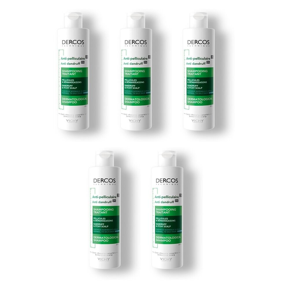 Dercos Anti-Dandruff DS Shampoo for Normal to Oily Hair 200mL Pack of 5