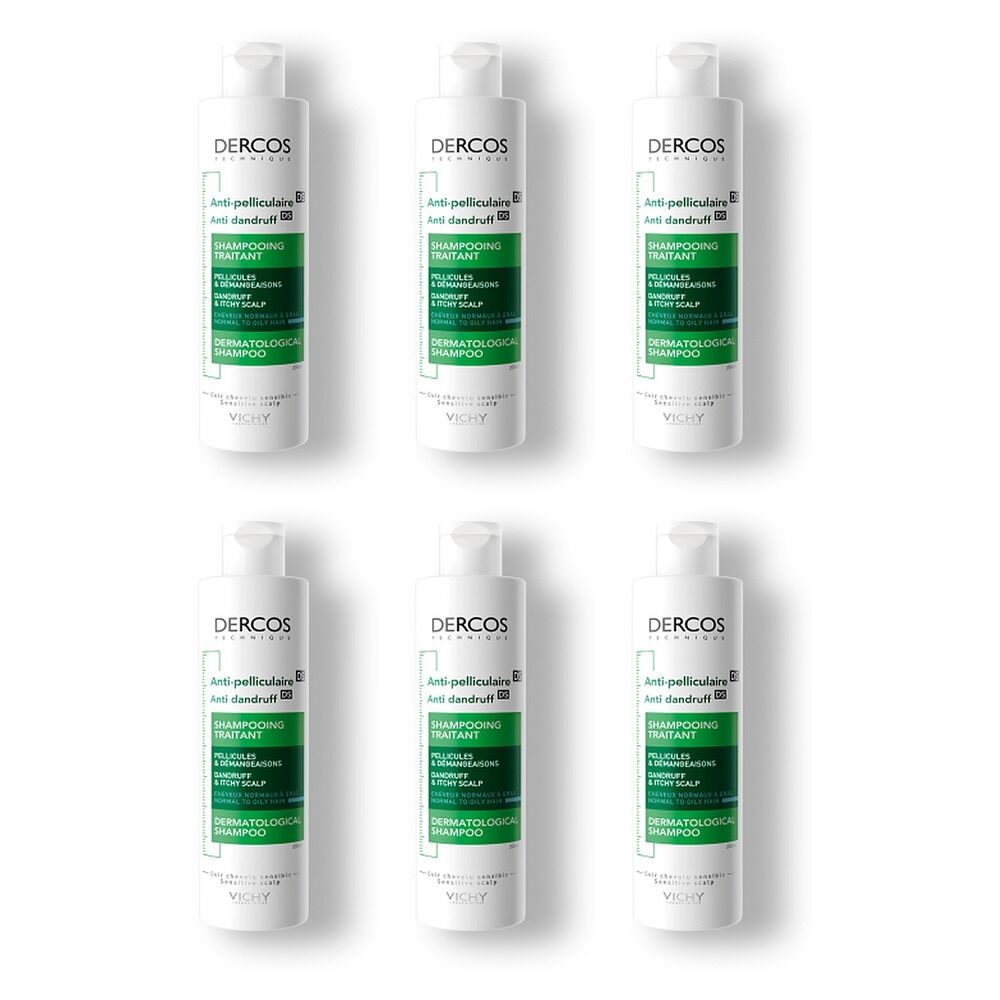 Dercos Anti-Dandruff DS Shampoo for Normal to Oily Hair 200mL Pack of 6