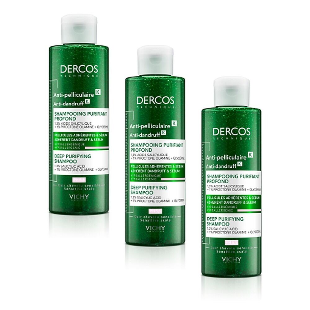 Dercos Anti-Dandruff K Deep Purifying Shampoo 200mL Pack of 3