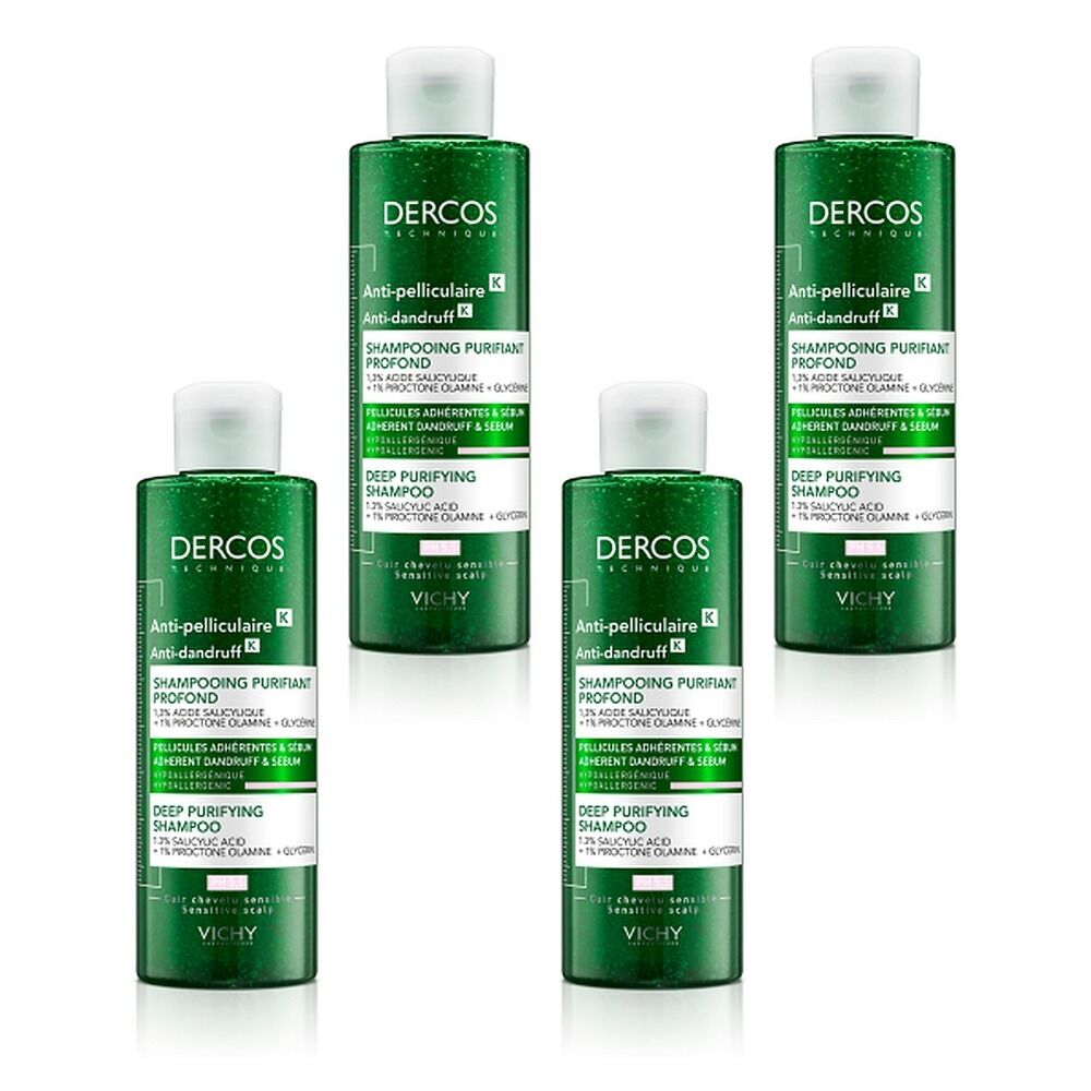 Dercos Anti-Dandruff K Deep Purifying Shampoo 200mL Pack of 4