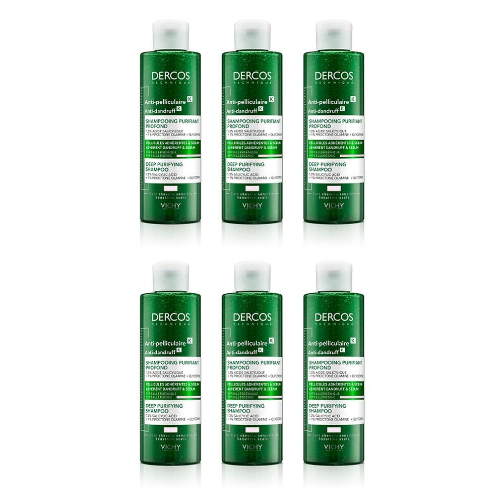 Dercos Anti-Dandruff K Deep Purifying Shampoo 200mL Pack of 6