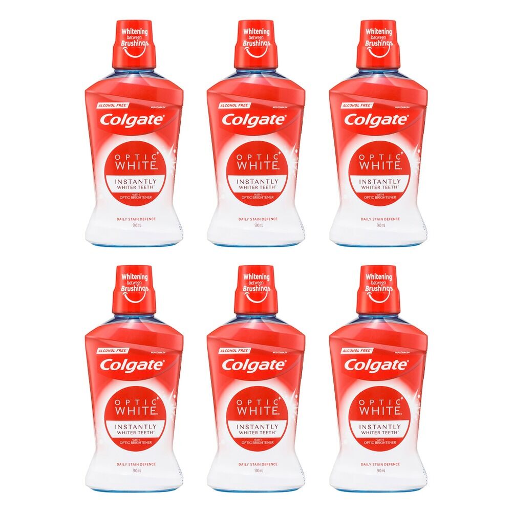 Colgate Optic White Alcohol Free Whitening Mouthwash 500mL Pack of 6