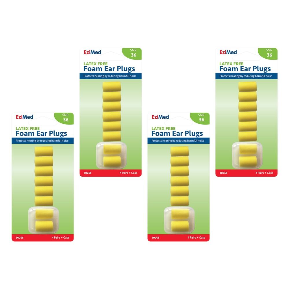 EziMed Foam Ear Plugs 4 Pairs + Case x 6 Bundle of 4