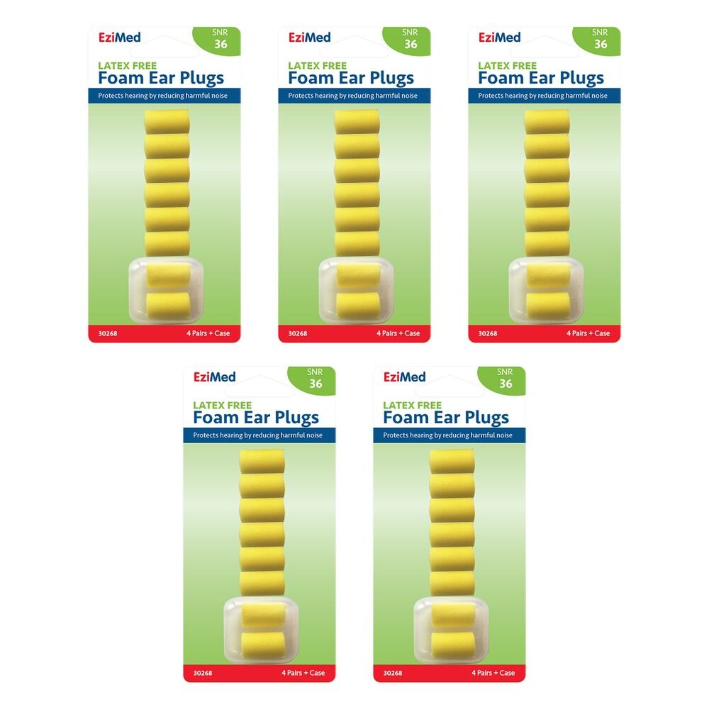 EziMed Foam Ear Plugs 4 Pairs + Case x 6 Bundle of 5