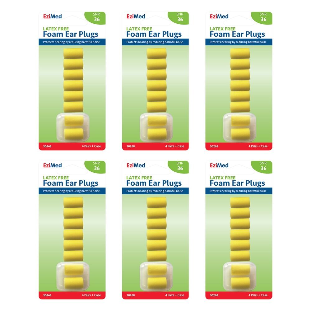 EziMed Foam Ear Plugs 4 Pairs + Case x 6 Bundle of 6
