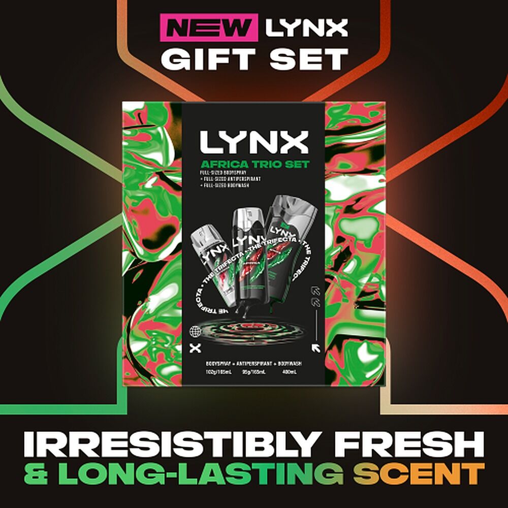 Lynx Africa Trio Body Spray, Antiperspirant & Body Wash Set 3 Piece