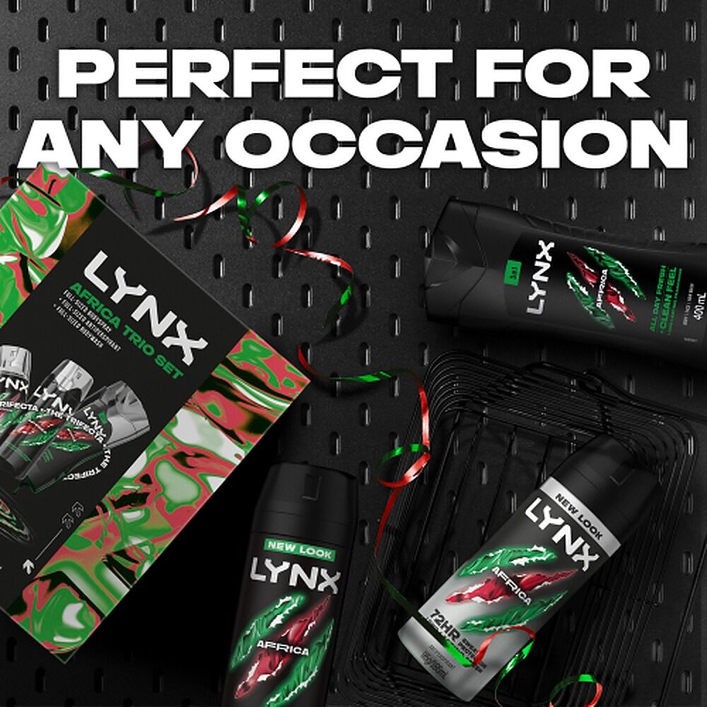 Lynx Africa Trio Body Spray, Antiperspirant & Body Wash Set 3 Piece