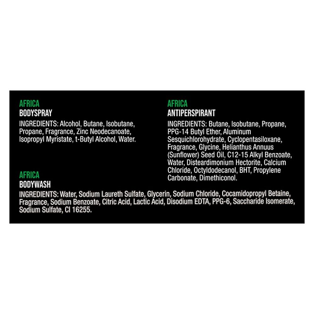 Lynx Africa Trio Body Spray, Antiperspirant & Body Wash Set 3 Piece