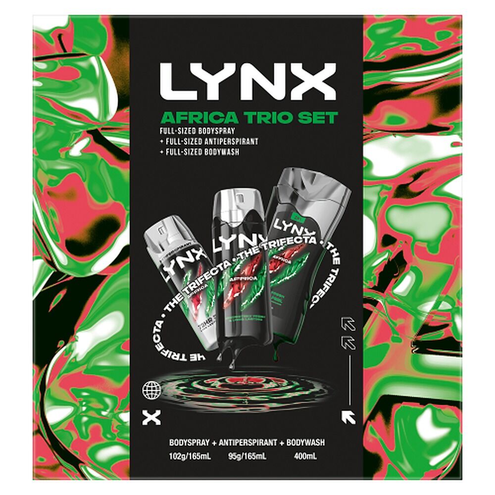 Lynx Africa Trio Body Spray, Antiperspirant & Body Wash Set 3 Piece