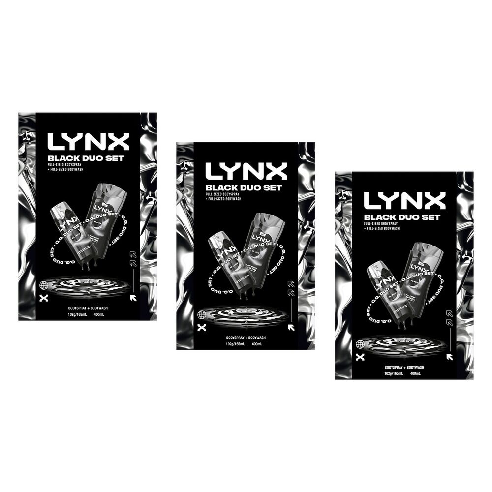 Lynx Black Duo Body Spray & Body Wash Gift Set 2 Piece Pack of 3