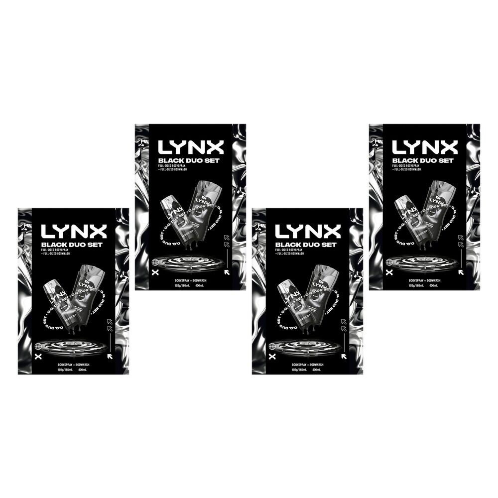 Lynx Black Duo Body Spray & Body Wash Gift Set 2 Piece Pack of 4