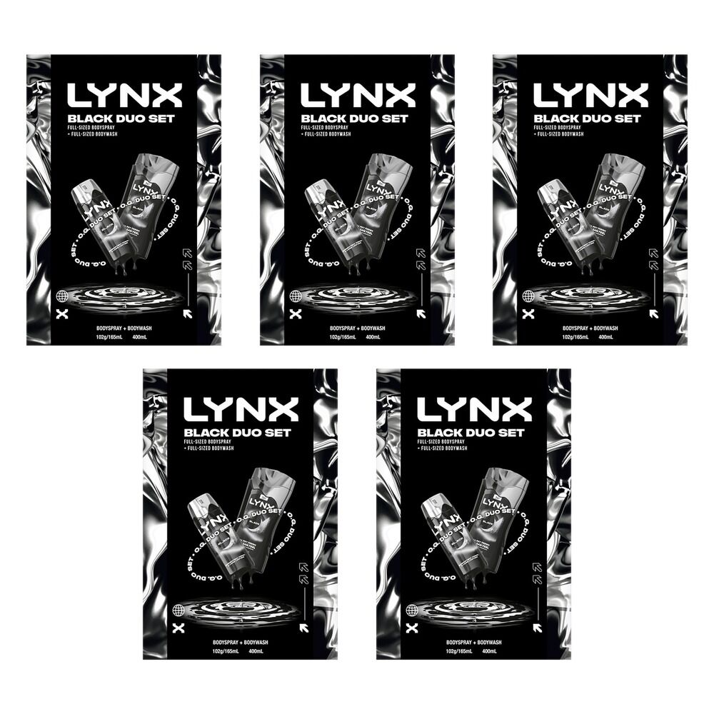 Lynx Black Duo Body Spray & Body Wash Gift Set 2 Piece Pack of 5