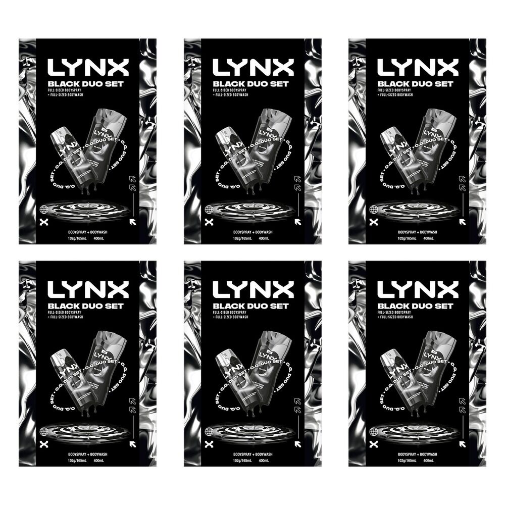 Lynx Black Duo Body Spray & Body Wash Gift Set 2 Piece Pack of 6