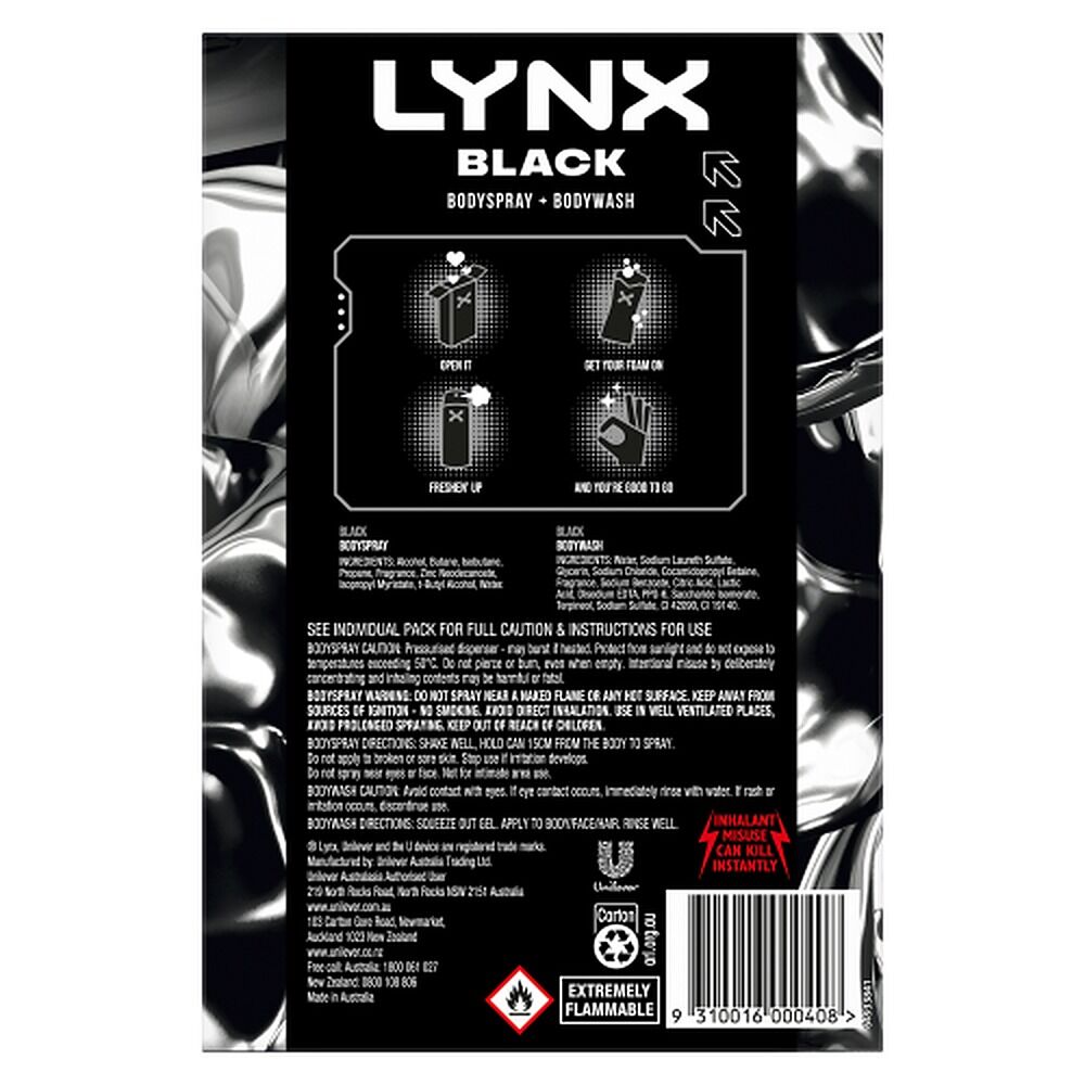 Lynx Black Duo Body Spray & Body Wash Gift Set 2 Piece