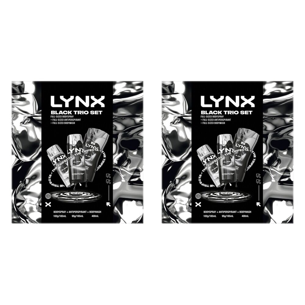 Lynx Black Trio Body Spray, Antiperspirant & Body Wash Set 3 Piece Pack of 2
