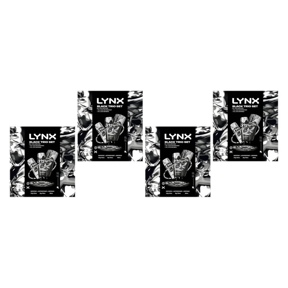 Lynx Black Trio Body Spray, Antiperspirant & Body Wash Set 3 Piece Pack of 4