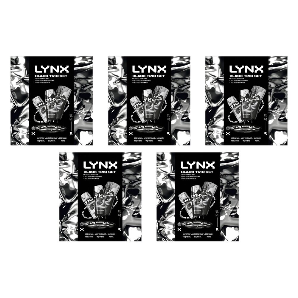 Lynx Black Trio Body Spray, Antiperspirant & Body Wash Set 3 Piece Pack of 5