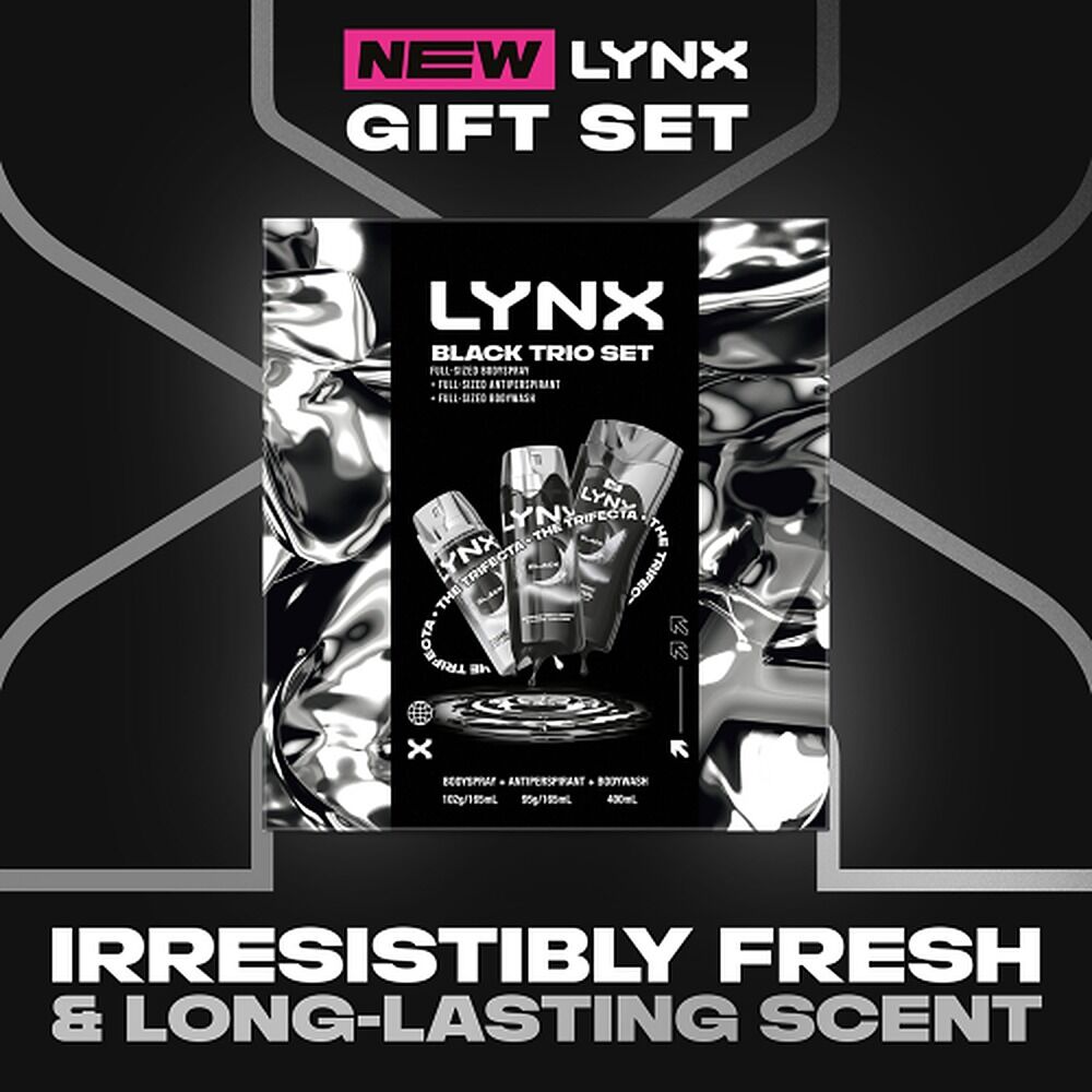 Lynx Black Trio Body Spray, Antiperspirant & Body Wash Set 3 Piece