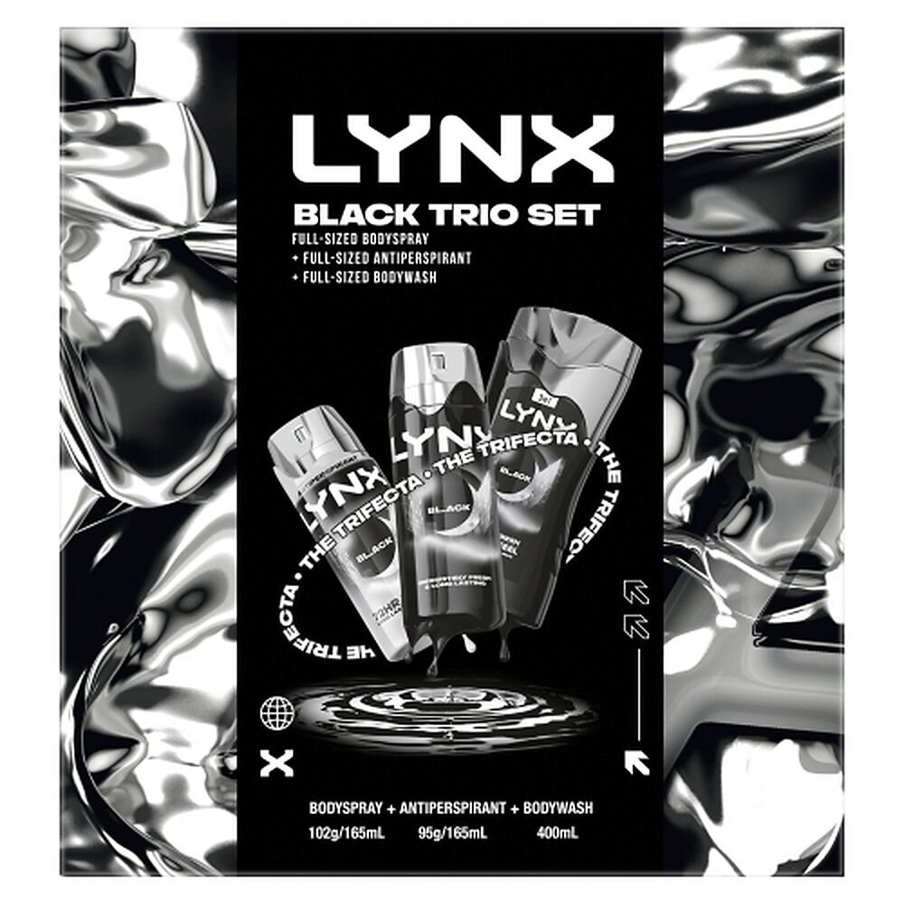 Lynx Black Trio Body Spray, Antiperspirant & Body Wash Set 3 Piece