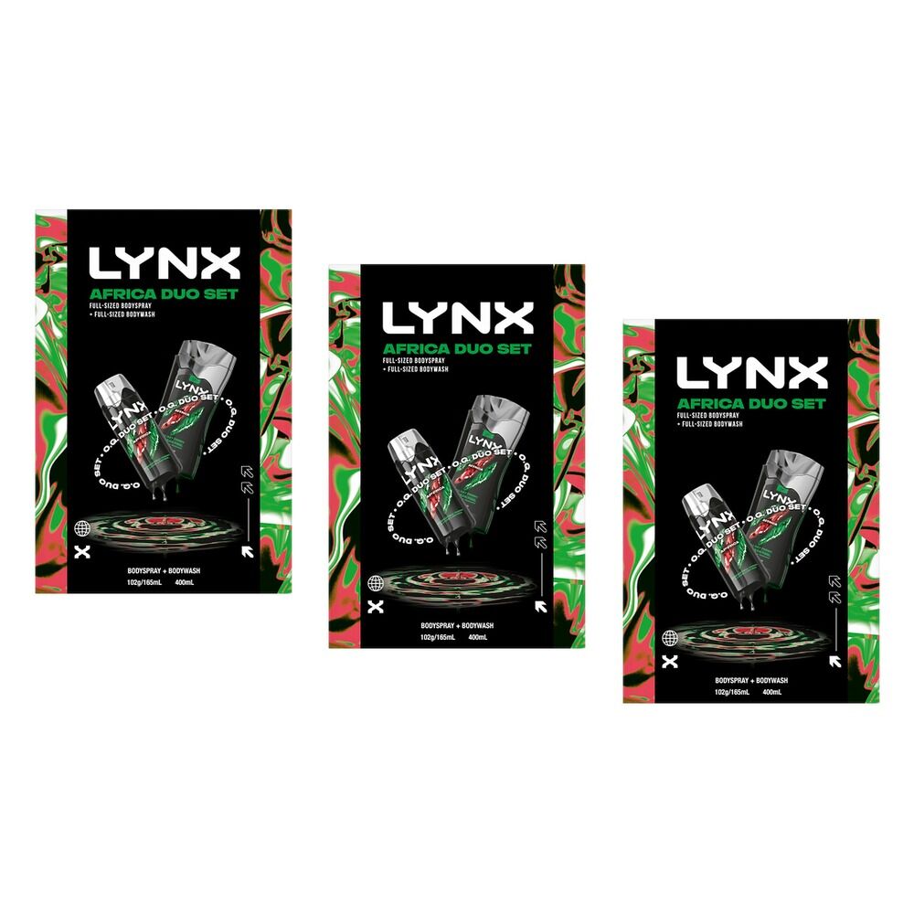 Lynx Africa Duo Body Spray & Body Wash Gift Set 2 Piece Pack of 3