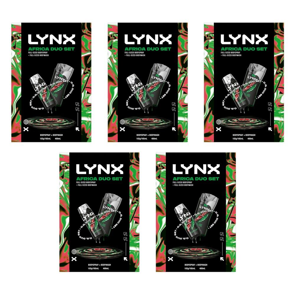 Lynx Africa Duo Body Spray & Body Wash Gift Set 2 Piece Pack of 5