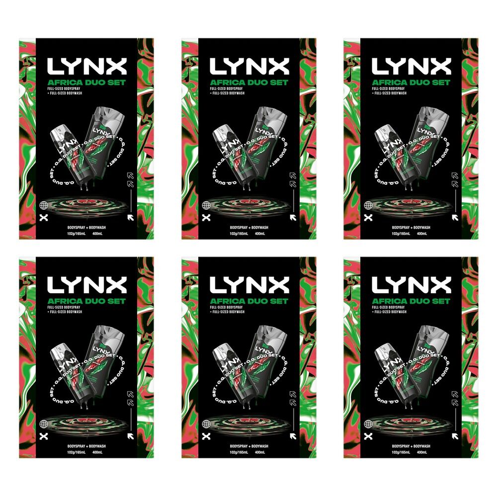 Lynx Africa Duo Body Spray & Body Wash Gift Set 2 Piece Pack of 6