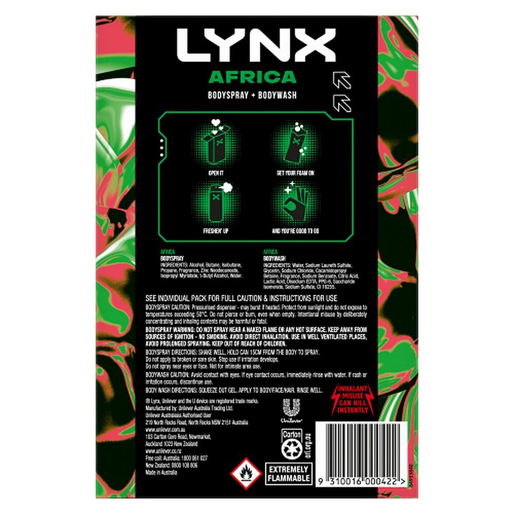 Lynx Africa Duo Body Spray & Body Wash Gift Set 2 Piece