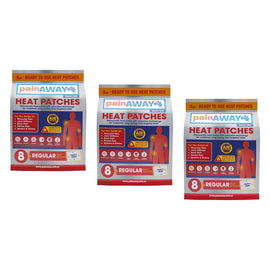Pain Away Heat Patches Regular, 8 Pack Bundle of 3