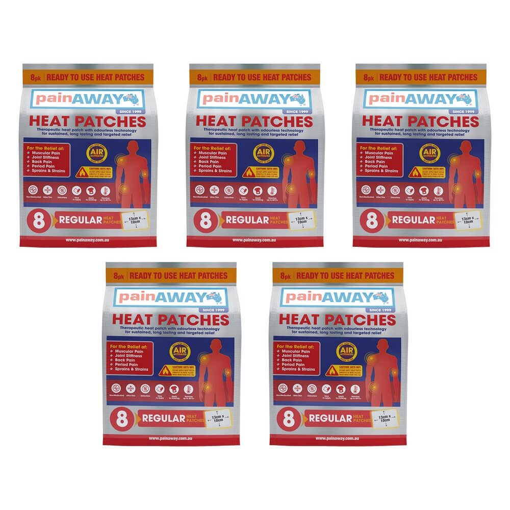 Pain Away Heat Patches Regular, 8 Pack Bundle of 5