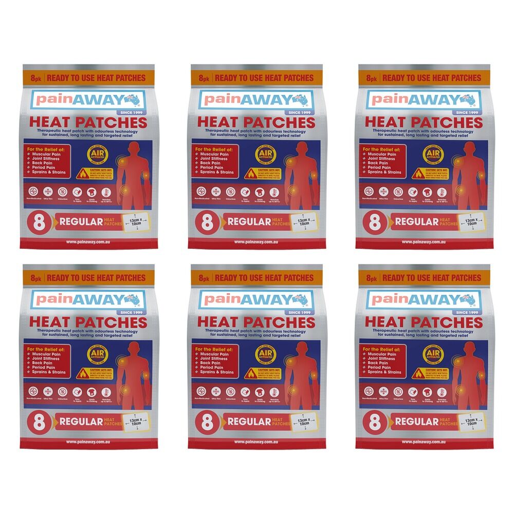 Pain Away Heat Patches Regular, 8 Pack Bundle of 6