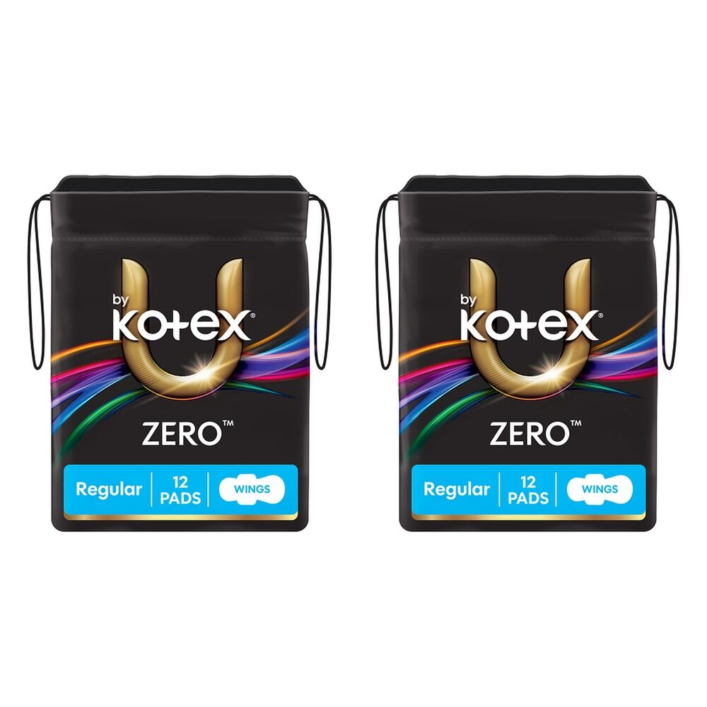 U By Kotex Zero Regular Pads with Wings 12 Pack x 6 Bundle of 2