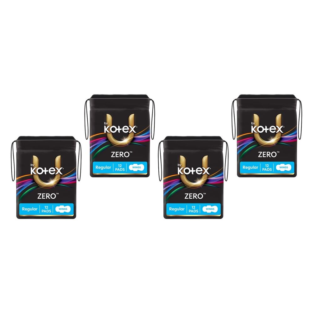 U By Kotex Zero Regular Pads with Wings 12 Pack x 6 Bundle of 4