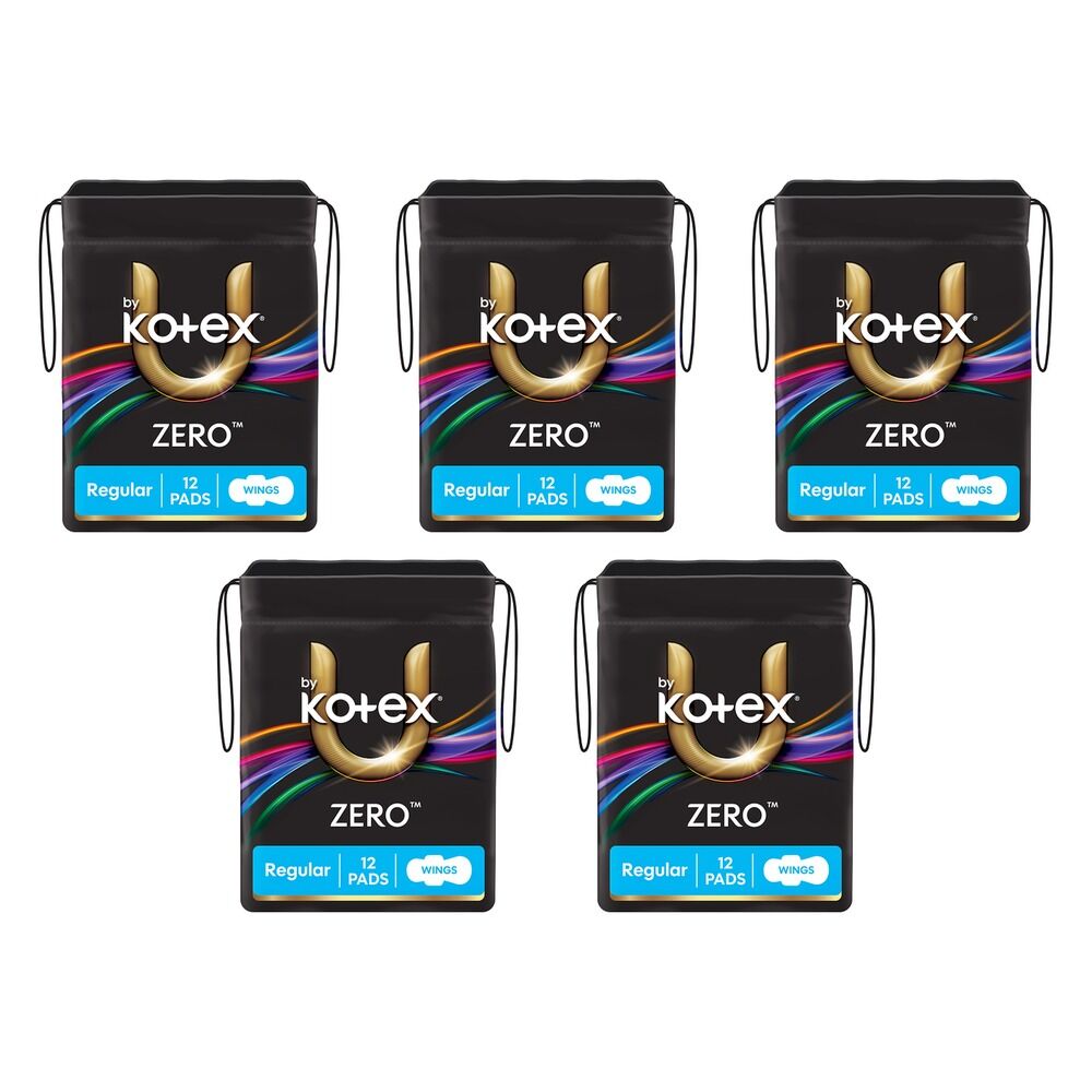 U By Kotex Zero Regular Pads with Wings 12 Pack x 6 Bundle of 5