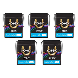 U By Kotex Zero Regular Pads with Wings 12 Pack x 6 Bundle of 5