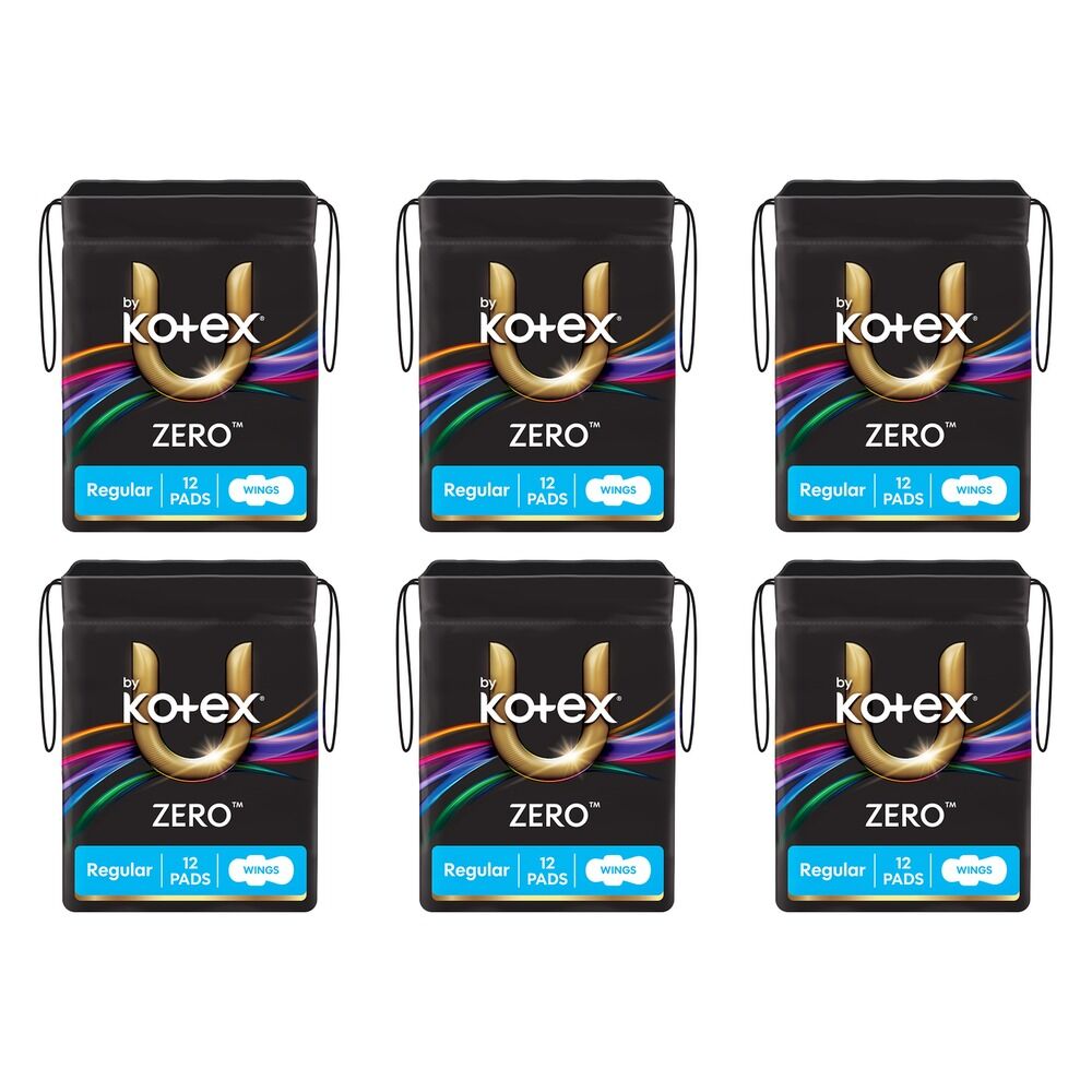 U By Kotex Zero Regular Pads with Wings 12 Pack x 6 Bundle of 6
