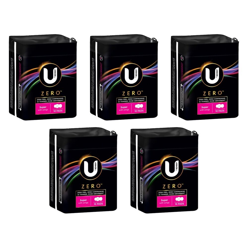 U By Kotex Super Pads with Wings 10 Pack x 6 Bundle of 5