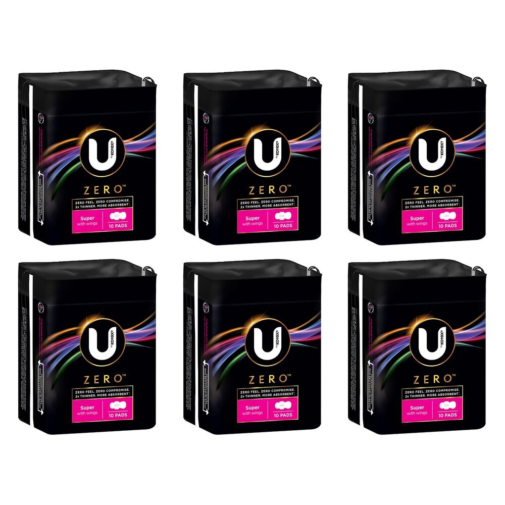 U By Kotex Super Pads with Wings 10 Pack x 6 Bundle of 6